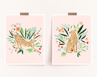 Safari Watercolor Print, Cheetah Illustration