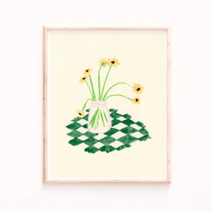 Blumen im Glas Kunstdruck, modernes Retro Minimal Poster, Küchen Wandkunst, Wohnzimmer Dekor, Aquarell Blumen
