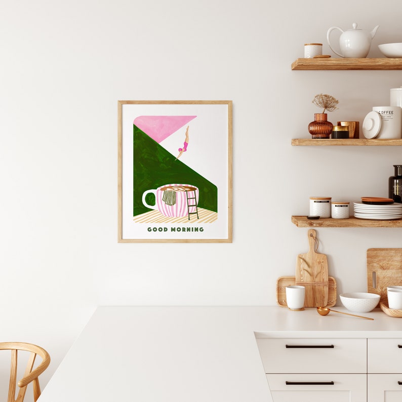 Coffee Diver Poster Print, Good Morning Coffee, Retro Diver Art, Kitchen Wall Art, Coffee Station Art, Art Deco Prints, Coffee Lover Gifts image 5