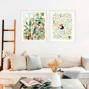 Woman Gardening Watercolor Print - Bright Floral Wall Art - Etsy