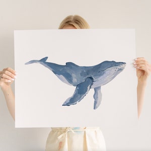 Whale Art Print, Kids Room Decor, Animal Wall Art, Animal Paintings, Ocean Animal Posters, Blue Whale Print, Nursery Art Prints image 2