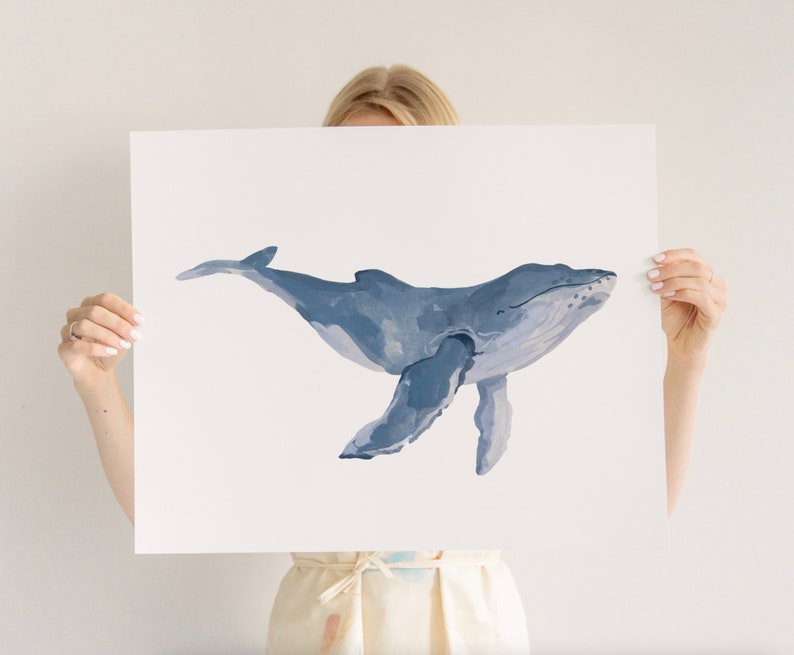 Whale Art Print, Kids Room Decor, Animal Wall Art, Animal Paintings, Ocean Animal Posters, Blue Whale Print, Nursery Art Prints image 2