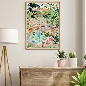 Secret Garden Art Print - Botanical Greenhouse with Frogs and Mushrooms image 4