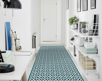 Vinyl Floor Tiles Rugs For Living Room Geometrical Linoleum Kitchen Mat Home Decor Emperio #35 Vinyl Floor Mat Blue White Vinyl Rug