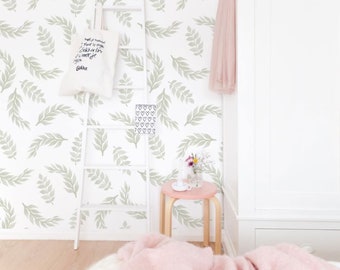 Watercolor Plants Wallpaper, Removable Wallpaper, Wallpaper, Peel and Stick Wallpaper, Self adhesive Wallpaper