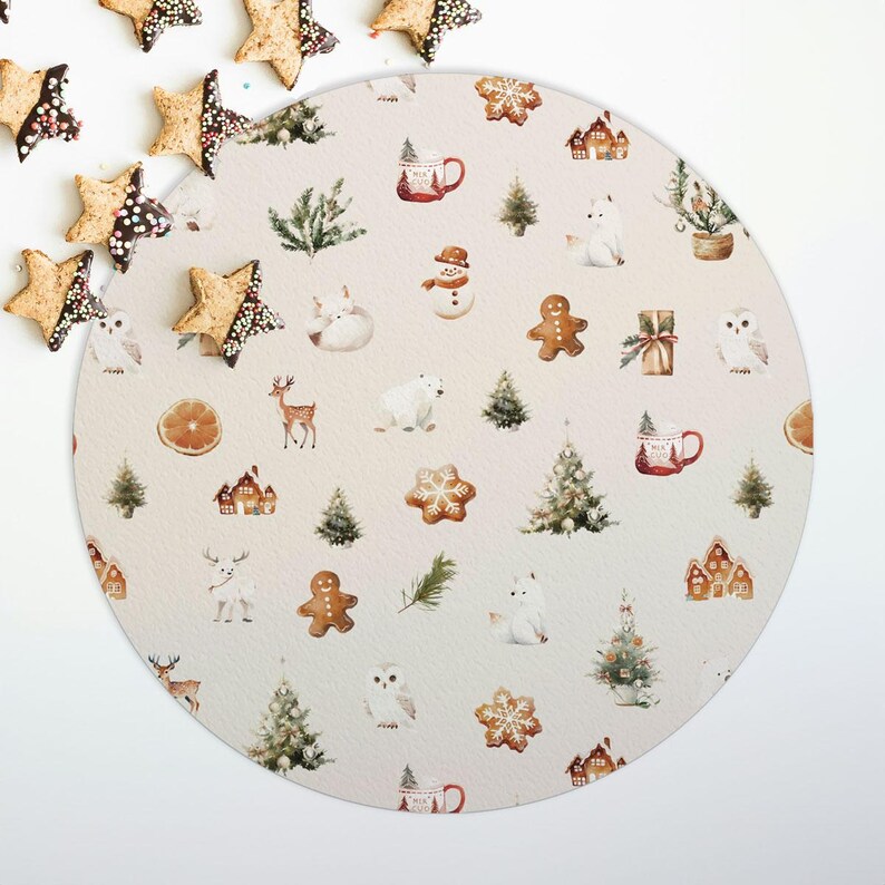 Christmas Vinyl Placemats, Round Holiday Placemats, Vinyl Placemats Christmas Theme, Circular Christmas Placemat, Festive Placemat Christmas image 5