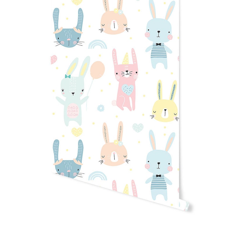 Rabbits Wallpaper Nursery Wallpaper Wall Mural Removable - Etsy