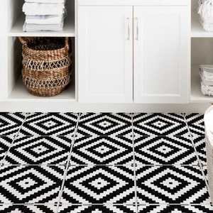 Custom Floor Decal, Black Peel and Stick Floor Tile, Vinyl Flooring Tile Peel and Stick, Bathroom Peel and Stick Floor Tile