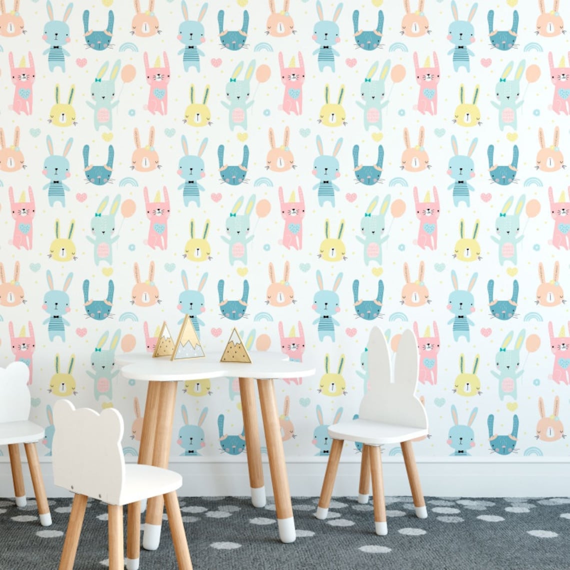 Rabbits Wallpaper Nursery Wallpaper Wall Mural Removable | Etsy