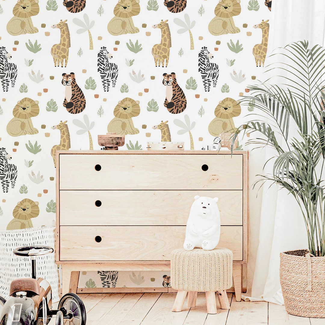 Jungle Nursery Wallpaper, Jungle Animals Bedroom, Kids Nursery
