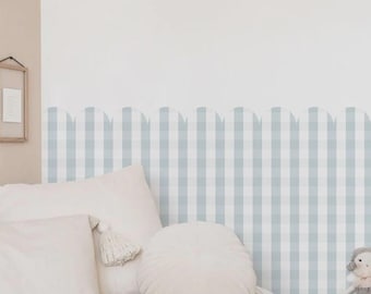Gingham Scallop Boiserie Wall Sticker, Children's Room Decor, Washable Vinyl Half Wall Trim