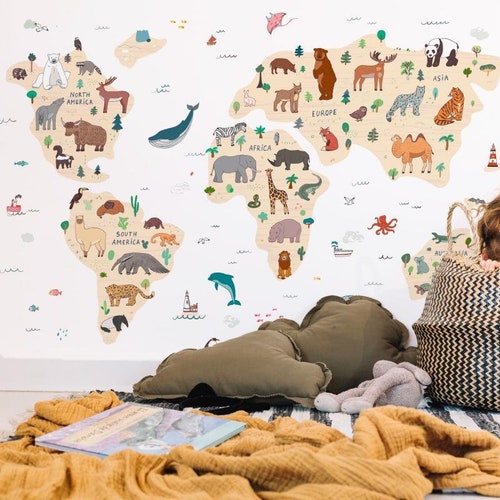 World Map Wall Sticker Peel and Stick Stickers Etsy