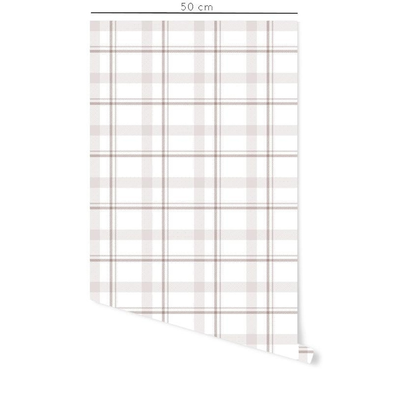 May include: A white and brown plaid wallpaper roll, 50 cm wide.
