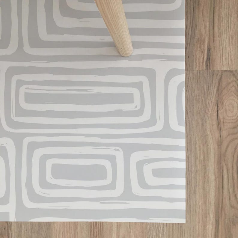 Geometric Vinyl Floor Mat, Washable Kitchen Rug, Entryway Runner, Grey PVC Home Decor image 3