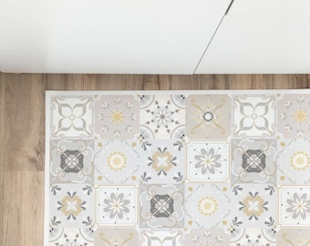 Vintage Tiles Kitchen Rug, Linoleum Rug, Vinyl Carpet, Pvc Mat