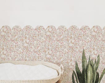 Self Adhesive Boiserie, Scalloped Boiserie for Nursery, Flowers Scalloped Wall Panels, Wallpaper Half Wall, Wall Decal Half Wall, Scallop