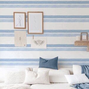 Striped Peel and Stick Wallpaper, Removable Wallpaper, Blue Temporary Wallpaper, Blue Room Decor Aesthetic, Blue Bathroom Wall Decor, Stripe