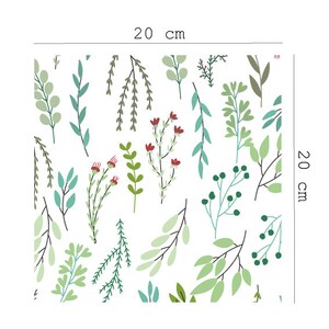 May include: A seamless pattern featuring a variety of green leaves and red flowers on a white background. The pattern is 20 inches by 20 inches.