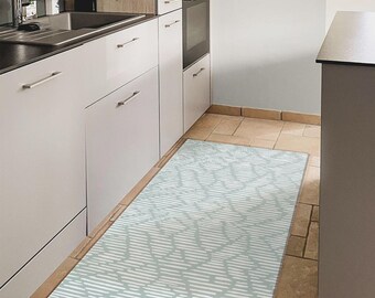 Geometric Vinyl Kitchen Rug, Waterproof PVC Mat, Green Vinyl Rugs