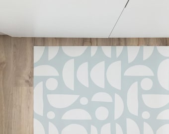 Japandi Vinyl Floor Mat, Washable Living Room Rug, Entryway Runner, Bathroom Geometric Rugs