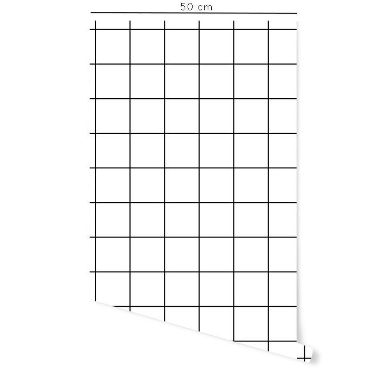 May include: A white grid wallpaper with black lines, measuring 50 cm in width.