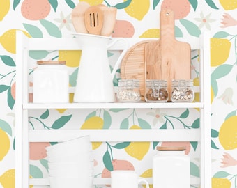 Yellow Lemons Wallpaper, Removable Wallpaper, Temporary Wallpaper, Self Adhesive, Kitchen Wallpaper Backsplash