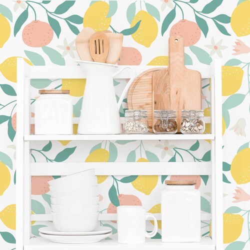 Yellow Lemons Wallpaper Removable Wallpaper Temporary Etsy