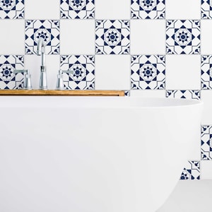 Bathroom Tile Stickers, Spanish Peel and Stick Tiles, Peel and Stick Backsplash, Blue and White Tiles