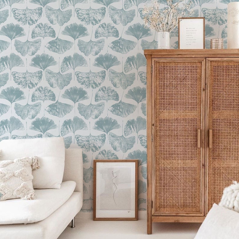 Gingko Leaf Wallpaper duckegg color