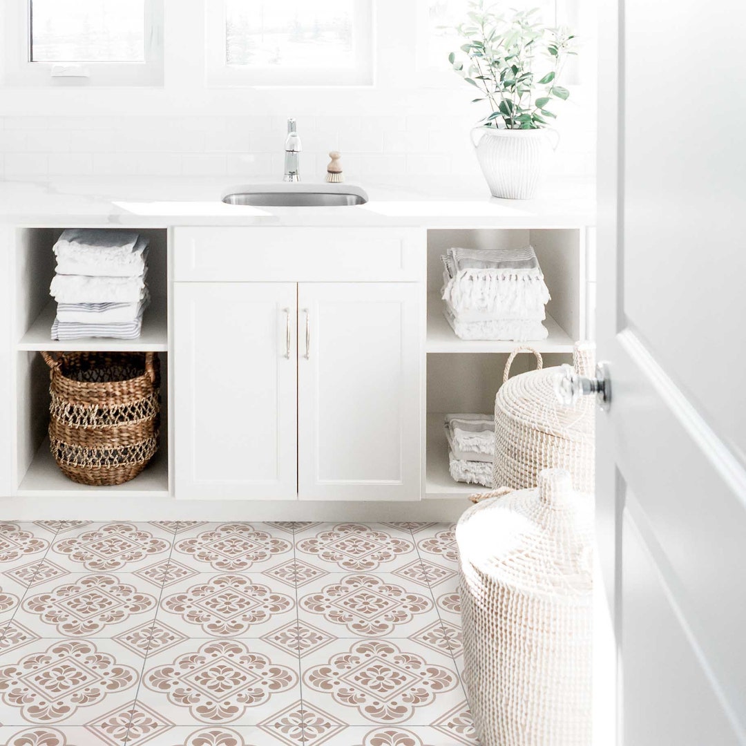 Peel and Stick Bathroom Floor Tile, Floor Vinyl Decal, Tile Floor