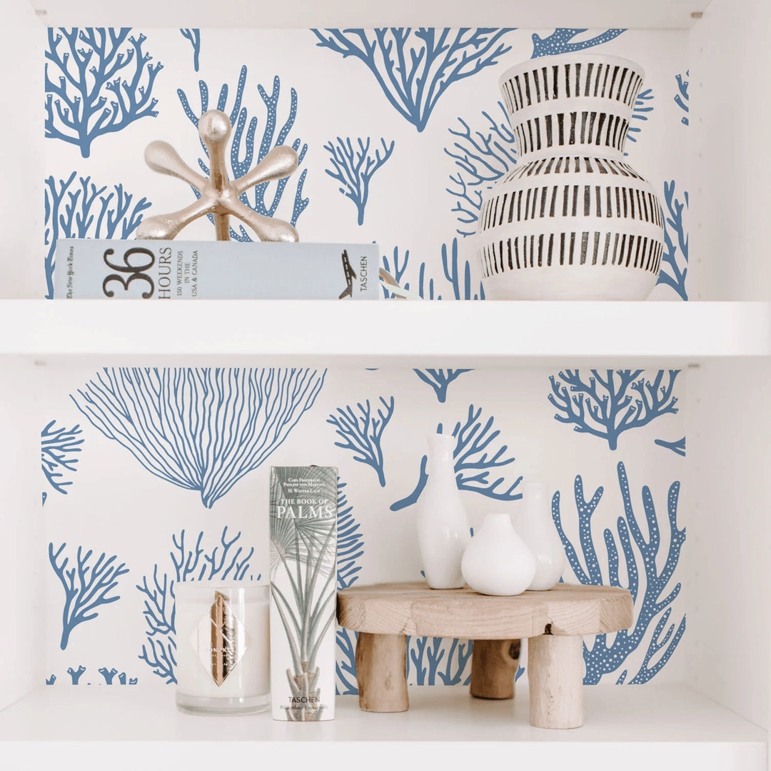 Corals Wallpaper, Corals Wall Decor, Ocean Theme Bathroom Decor, Wall