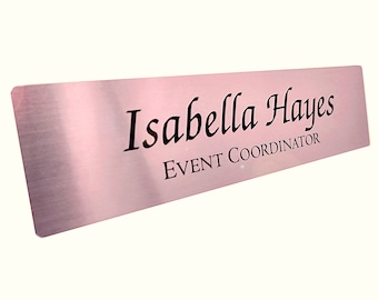 2"x8" Custom Imprinted Name Plate Brushed Metallic Pink Fits Standard Wall and Desk Holders Business Professional Home Office Name Plaque