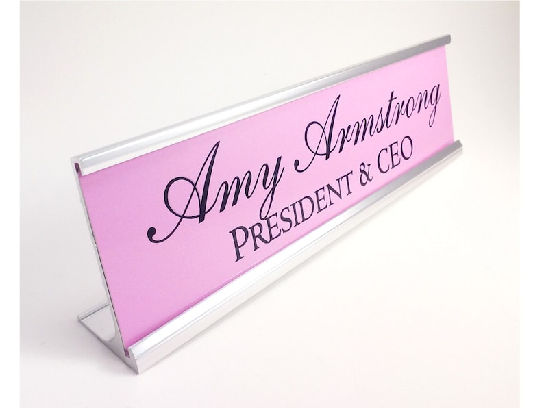 Personalized Desk Name Plate Nameplate Pink With Silver Etsy