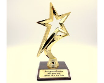 Custom Star Trophy - Personalized Achievement Award for Sports, Employee of the Month, or Graduation - Imprinted Gold Star Recognition Gift