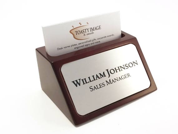 Desk Name Plate Plaque Business Card Holder Mahogany Color Etsy