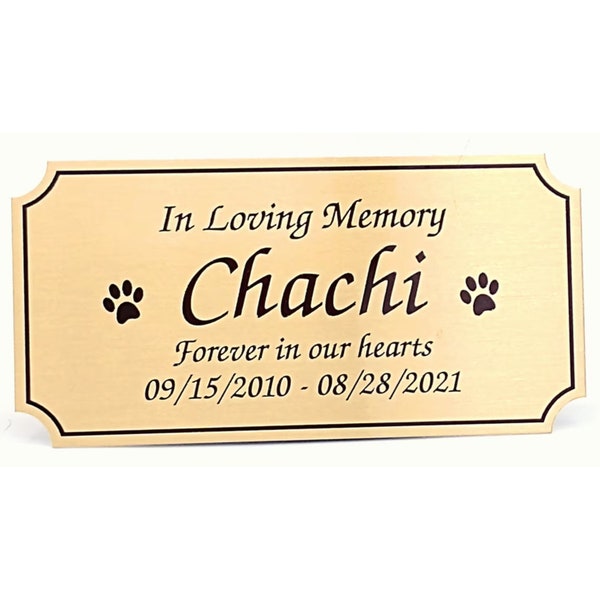 Pet memorial imprinted brushed gold aluminum urn marker memory plate paw prints
