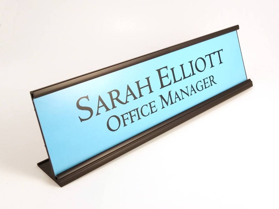 Personalized Desk Name Plate Nameplate Blue With Black Metal Etsy