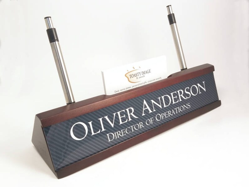 Desk Name Plate Nameplate Business Card And Pen Holder Wood Etsy