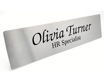2"x8" Custom Imprinted Name Plate Brushed Silver Fits Standard Wall and Desk Holders Business Professional Home Office Name Plaque