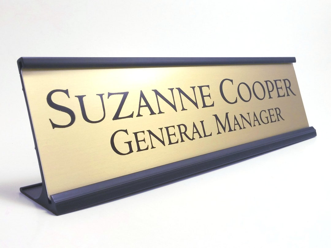 Personalized Desk Name Plate Nameplate Gold With Black Metal Holder 2 X