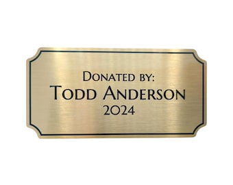 Personalized brushed gold aluminum tag 4" wide by 2" tall great for trophy plaque art personalized sign