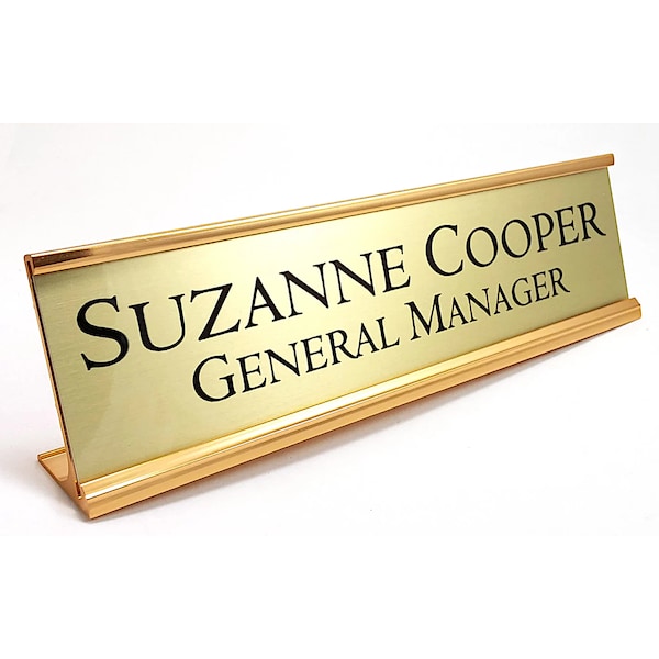 Personalized Desk Name plate nameplate gold insert with rose gold aluminum holder 2 x 8 inches great office gift