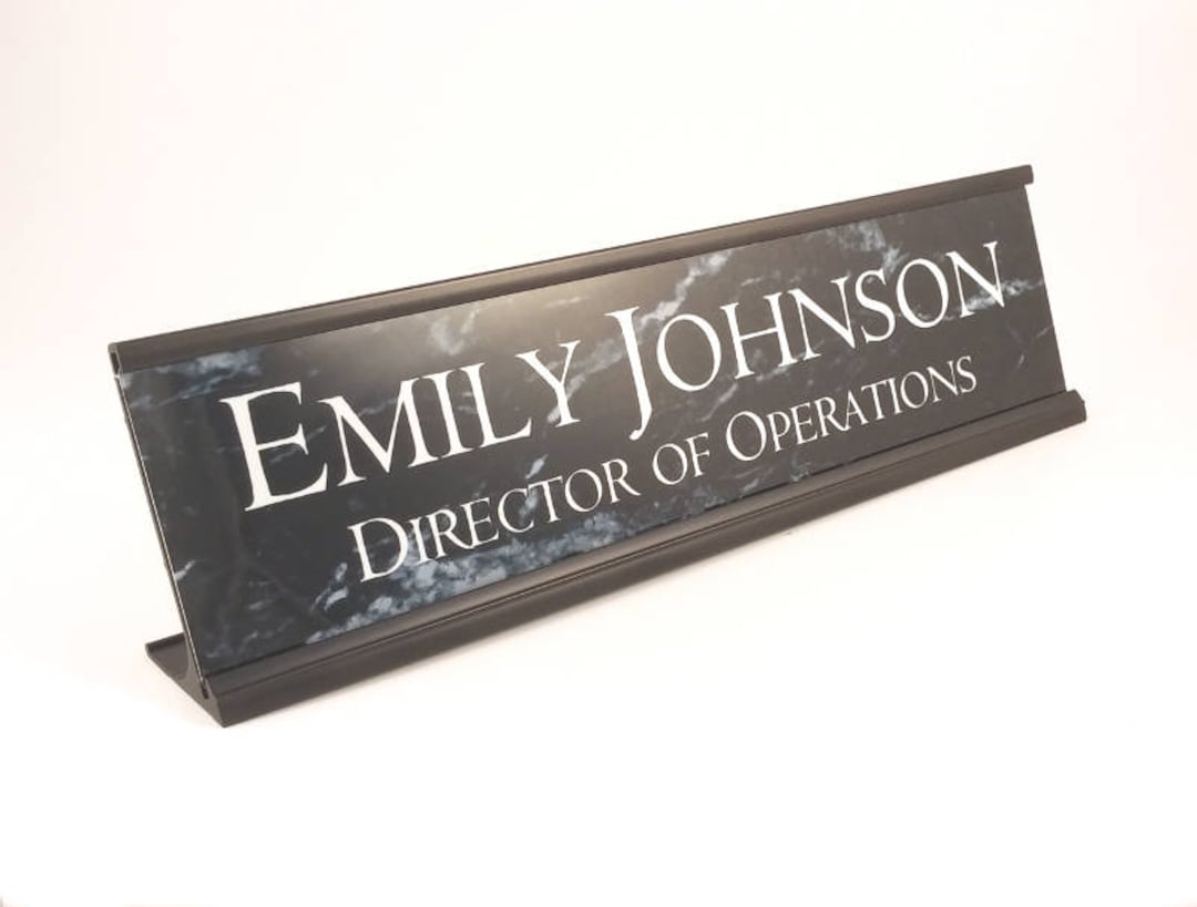 Desk Accessories Metal Desk Name Plate Black Marble Look Etsy