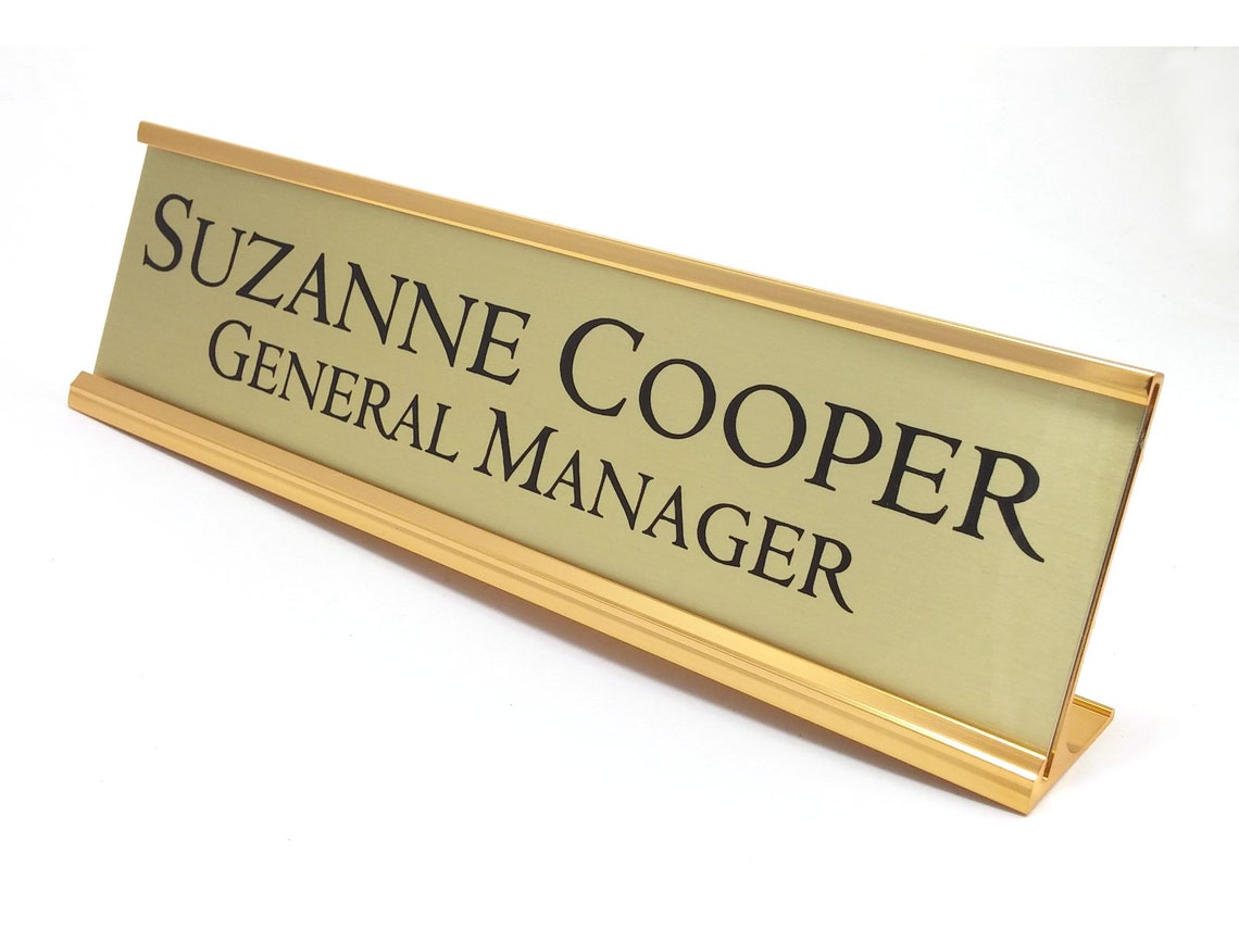 Personalized Desk Name Plate Nameplate Gold Insert With Rose Etsy