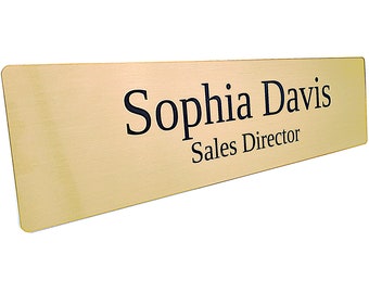2"x8" Custom Imprinted Name Plate Brushed Gold Fits Standard Wall and Desk Holders Business Professional Home Office Name Plaque