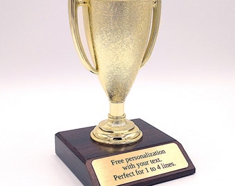 Cup trophy award free personalization with your text 5 1/4" tall great gift or achievement award for any occasion