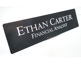 2"x8" Custom Imprinted Name Plate Gloss Carbon Fiber Look Fits Standard Wall and Desk Holders Business Professional Home Office Name Plaque