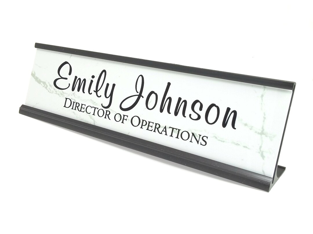 Desk Name Plate, White Marble Look Desk Name Plate, Desk Name Plate