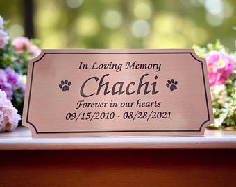 Pet memorial imprinted brushed rose gold aluminum urn marker memory plate paw prints 2" x 4"
