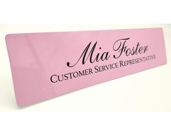2"x8" Custom Imprinted Name Plate Gloss Pink Fits Standard Wall and Desk Holders Business Professional Home Office Name Plaque
